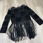 Topshop Patchwork Fringe Top NWT velvet crochet long sleeve crop womens Black (small) Photo 3