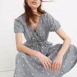 Madewell Blue Gingham Midi Dress Photo 0