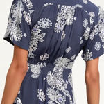 Free People  Size S Blue Hawaii Washed Blue Floral Print‎ Short Sleeve Mini Dress Photo 0