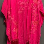 Chico's Women's  Kimono OS Pink Floral Embroidered Fringe fits up to 3x Photo 0