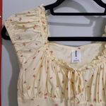Abound  Yellow and Coral Floral Rose Cap Sleeve Blouse with Ruffled Tie Front NWT Photo 2