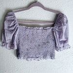 Storia Floral Puff Sleeve Smocked Crop Top NWT Small Purple pastel Photo 5
