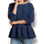 Maeve  by Anthropologie NWOT Women’s Relaxed Fit Mikayla Navy Peplum Top Size M Photo 1