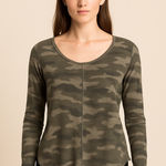 Lucky Brand Olive Camo Long Sleeve Top Photo 0