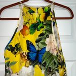 Roberto Cavalli Yellow Printed Silk Lace Detail Halter Floral Mix Print Top Photo 7