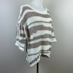 Sloane Rouge Sweater XS Fringe 3/4 Sleeve Wool Blend Striped Open Knit White Photo 2