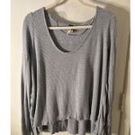 Free People We The Free Gray Waffle Knit Thermal Raw Hem S Oversized Twilight Photo 5