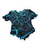 Vintage Lawrence Kazar Beaded silk Sequin Top Turquoise Purple Embellished Party Black Size L Photo 1
