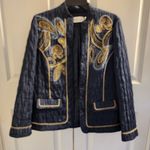Alfred Dunner  prince street navy Blue Embroidered Light blazer jacket duster 8 Photo 0
