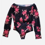 Free People  Intimately Undercover Printed Floral Bodysuit in Black Combo Medium Photo 2