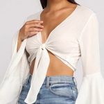 Nasty Gal Cropped White Bell Sleeve Top Photo 0