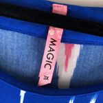 Magic Womens Blue Pink Ikat Print Tunic Shirt Shift Dress 3/4 Sleeve Size 3X Photo 2