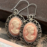 Handmade Pink Silver Cameo Dangle Earrings | Victorian Romantic Photo 0