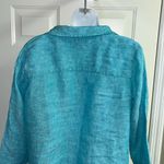 Isaac Mizrahi  New York Turquoise V-Neck Linen Pullover Collared Shirt- Small Photo 9