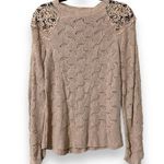 Andree by Unit  women's size small pullover tan knit sweater with lace detailing Photo 0