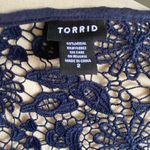 Torrid NWOT- Beautiful navy blue babydoll top with lace neckline and lace hem, excellent condition, size 2x Measurements: Bust: armpit to armpit 22 inches Length: shoulder seam to bottom 28 inches Photo 6