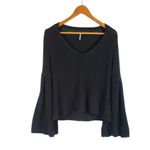 Free People Damsel Knit Black Sweater Top Bell Sleeve V-neck Size S Photo 3