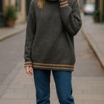 ZARA Women’s Chunky Oversized Knit Turtleneck Sweater Gray Striped Medium Photo 0