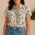 Aventura Womens 100% Organic Cotton All Over Floral Print Button Shirt sz M White Size M Photo 0