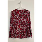 Liz Claiborne  Womens Blouse Medium Geometric Long‎ Sleeve Pleated V Neck - PM Photo 3