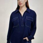 Madewell Womens $118 Contrast Stitch Popover Shirt Indigo Size M NT773 Photo 0