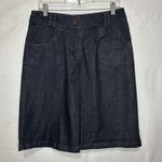 Talbots Size 10 Dark Blue Denim Jean Skirt Stretch Knee Length Front Pleat Photo 0