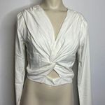 Bobi NWT Front Knot Crop Top MEDIUM Cream Long Sleeve Jersey Knit Casual Modern Photo 0