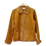 Christopher & Banks Cognac Suede Leather Jacket Size XL Zip Front Crochet Trim Photo 1