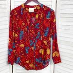 Maeve  by Anthropologie Floral Pintuck Pleat Shirt Red XS Photo 9