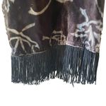 Ladies Velvet Double Sided Leaves Print Soft Long Fringe Scarf One Size Gray Photo 4