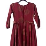 Sassafras Autumn Midi Dress XS Burgundy Gold Tree Print Fall Modest Boho Cottagecore Artsy Photo 13