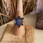 Turtle Dichroic Glass Sterling Silver Ring Jewelry Size 8 Blue Photo 1