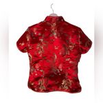 Vintage satin top Gold Dragon Bird print embroidered Red shirt 38/ XS Photo 1