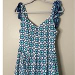 Lucky Brand Maxi Dress Long Smocked Tiered White Turquoise Ruffle Boho Medium Photo 1