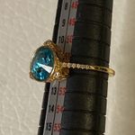 None Vintage Gold Tone Statement Ring Blue Crystal Gem Size 7 Photo 9