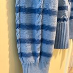 Talbots  Collared Cable Knit Cardigan Sweater XL Blue Striped Preppy Metal Button Photo 3