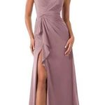 Azazie NWT  EMERALD  A-Line Pleated Chiffon Floor-Length Dress Dusty Rose SIZE A2 Photo 0