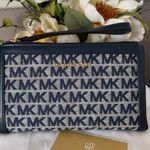 Michael Kors NWOT Jet Set Double Zip wallet Navy Multi Adele Photo 0