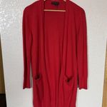 Donna Karan  Red Longline Cardigan Sweater Small Silk Wool Blend Open Front Photo 0