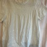 Cream Smocked Short Sleeve Blouse with Bib Collar White Photo 1