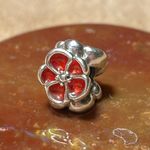 Pandora  Red Poppy Sterling Silver Flower Bead Charm RARE Photo 2