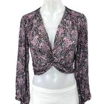 ZARA Multicolor Floral Metallic V-neck Balloon Long Sleeve Crop Blouse Top Sz XS Photo 0
