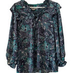 Maeve Anthropologie Floral Button Up Blouse Boho Size L Pleated Ruffles Peasant Photo 0