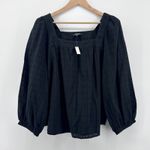 Madewell NWT  Black Square Neck Puff Sleeve Textured Cotton Top XL Boho Chic Photo 2