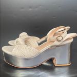 Anthropologie Guilhermina Leather Knotted Platform Heels Cream Silver Size 9 Photo 2