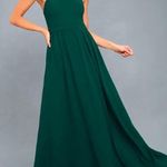 Lulus Air of Romance Forest Green Halter Gown Maxi Dress Size LARGE Photo 0