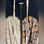 POL Mixed Fabric and Print Zip Up Hooded Top in Navy Medium Boho Bohemian Hippie Photo 12