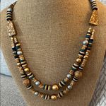 Casual Corner Gold and Blues Wooden Beaded Double Strand Necklace Photo 0