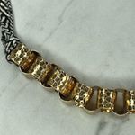 Gold Tone Hammered Metal Chain Link with Woven Tie Necklace Black Photo 6