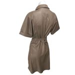 Heartloom  Tan Brown Vegan Faux Leather Short Sleeve Belted Button Shirt Dress M Photo 4